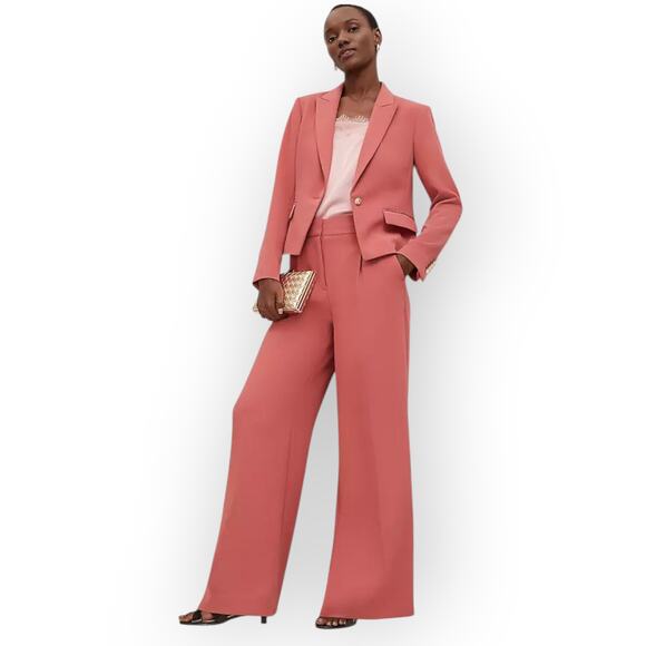 Sz8 NEW AnnTaylor PantSuit Blazer+Pant CrinkleCrepe BurntMauve - Picture 1 of 16